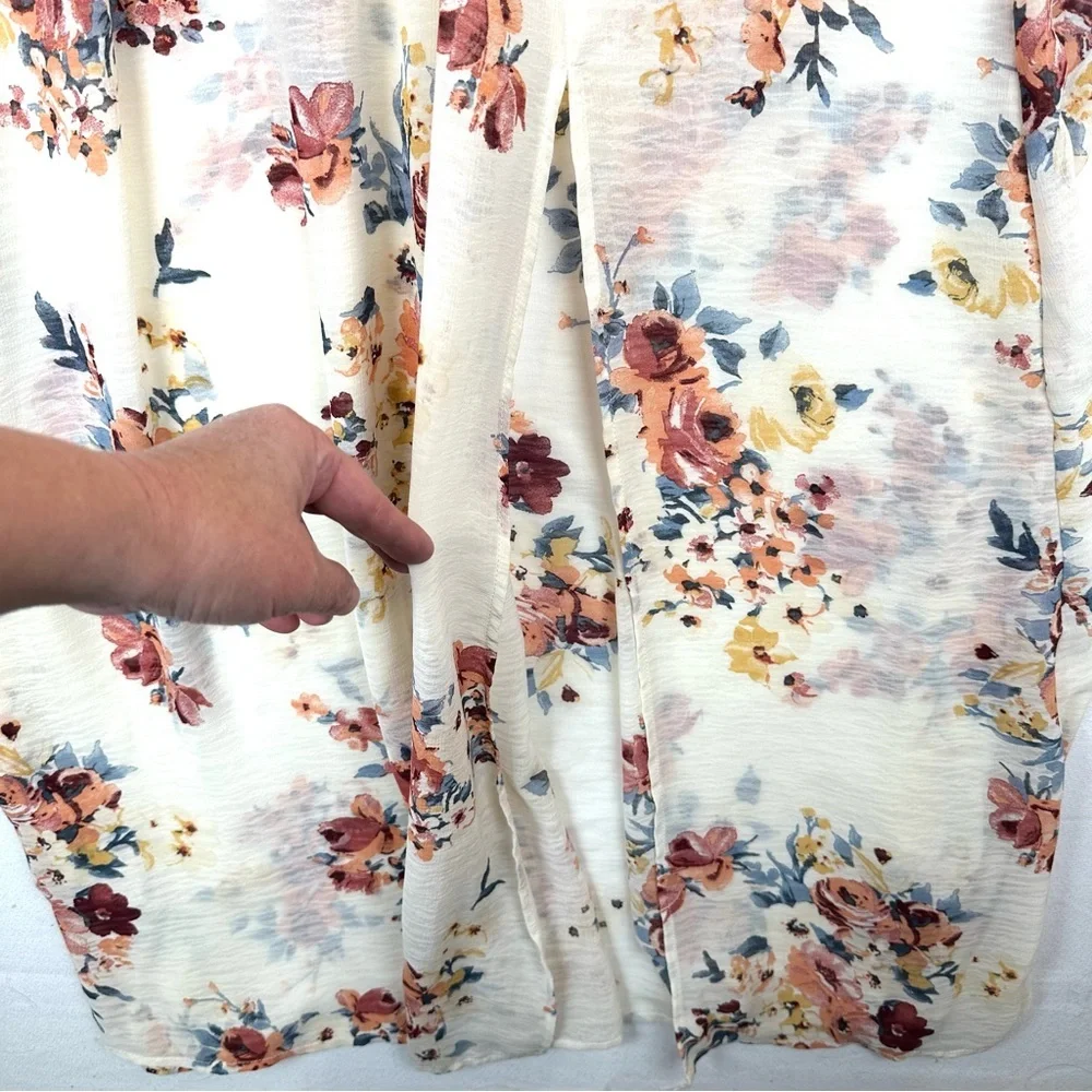 Sadie & Sage Floral Chiffon  Flutter Sleeve Split Leg Maxi Dress Cottagecore - Picture 4 of 8